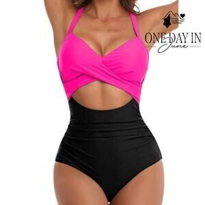 Eomenie Cross Front Cut Out One Piece Swimsuit Size S